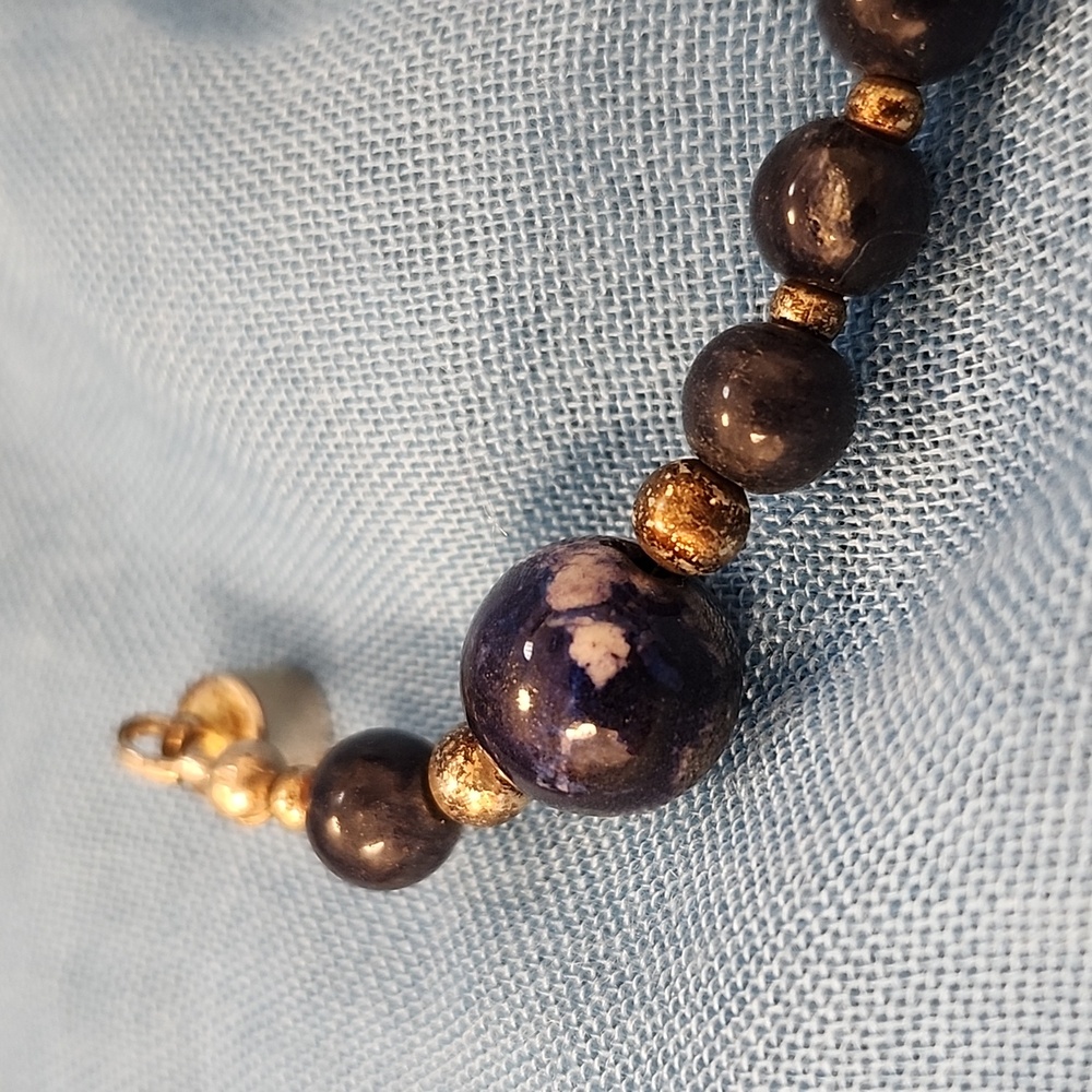 Vintage Lapis Lazuli Cloisonné Magnetic Clasp Bracelet - Picture 2 of 4